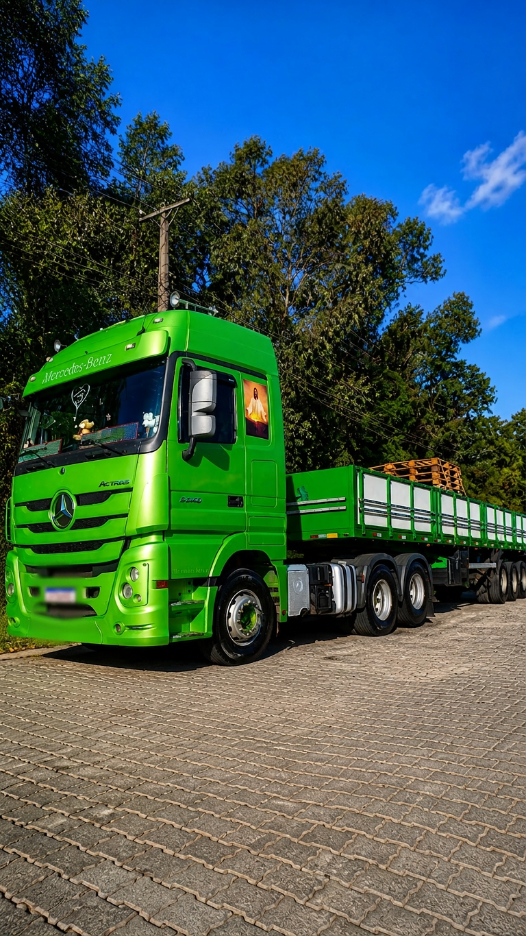 Caminhão Mercedes-Benz Actros verde da frota Agliatti